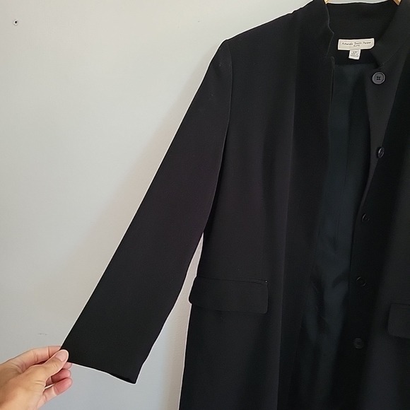 Amanda Smith Single Breasted Long Duster Coat 12P Black City Classic Goth Preppy - Picture 4 of 10